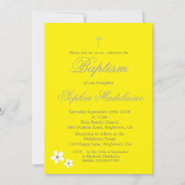 Invitación Baptismo Christening Yellow Daisy Silver Chica
