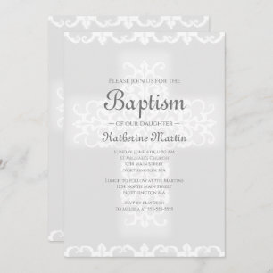 Invitación Baptismo Christian Cross Grey Damask Chica