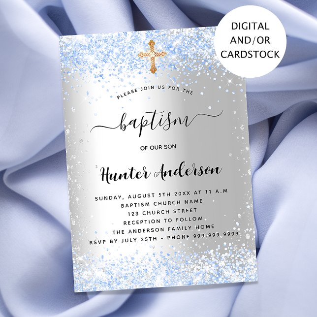 Invitación Baptismo confeti azul plateado bebé niño (Subido por el creador)