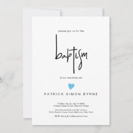 Invitación Baptismo Contemporáneo Pequeño Niño De Corazón Azu