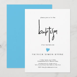 Invitación Baptismo Contemporáneo Pequeño Niño De Corazón Azu