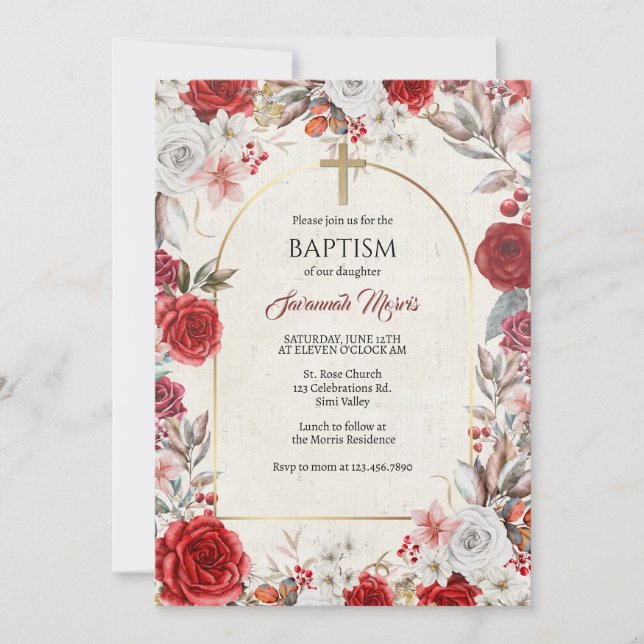 Invitación Baptismo, cristiandad, elegancia, género neutral, (Anverso)