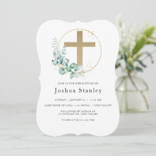 Invitación BAPTISMO, cristianismo, Minimalista, eucalipto