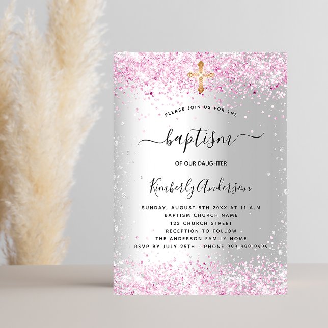 Invitación Baptismo cruz de oro rosa plateado chica (Subido por el creador)