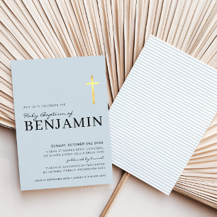 Invitación Baptismo CRUZ MODERNO mínimo Relieve metalizado de