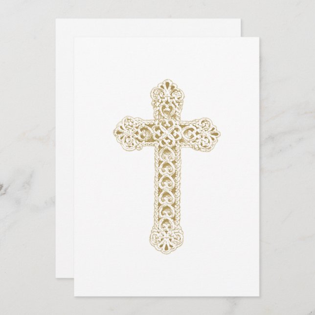 Invitación Baptismo Cruz Ornate (Anverso / Reverso)