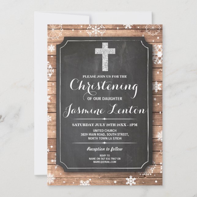 Invitación Baptismo cruzado cristiano Navidades de madera nie (Anverso)
