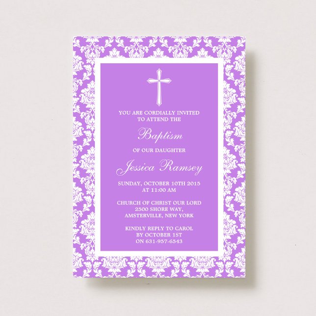 Invitación Baptismo Cruzado De Damasco Púrpura O Cristalizaci (Subido por el creador)
