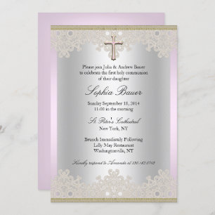 Invitación Baptismo cruzado de encaje/Invitación a la cristia