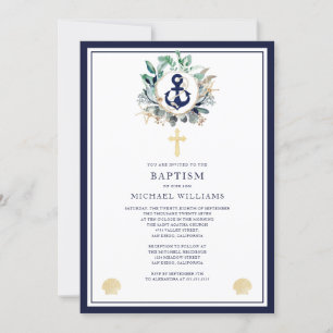 Invitación Baptismo cruzado de la marina de acuarela náutica