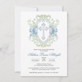 Invitación Baptismo Cruzado Escudo Verde Niño