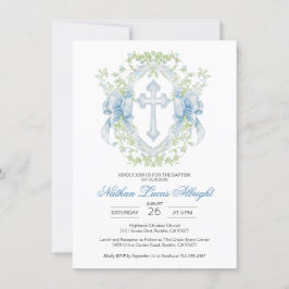 Invitación Baptismo Cruzado Escudo Verde Niño