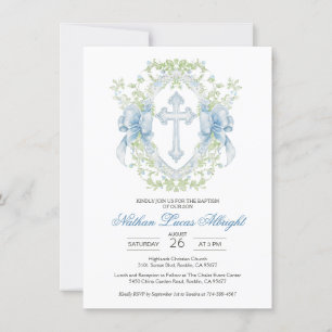 Invitación Baptismo Cruzado Escudo Verde Niño
