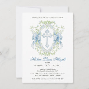Invitación Baptismo Cruzado Escudo Verde Niño