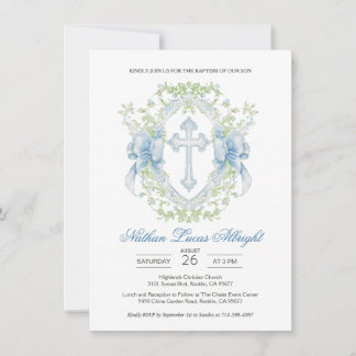 Invitación Baptismo Cruzado Escudo Verde Niño