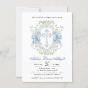 Invitación Baptismo Cruzado Escudo Verde Niño