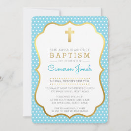 Invitación Baptismo CUTE GOLD CROSS bonito elegante polkadot