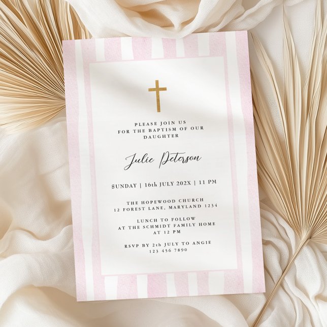 Invitación Baptismo de acuarela rosada (Subido por el creador)