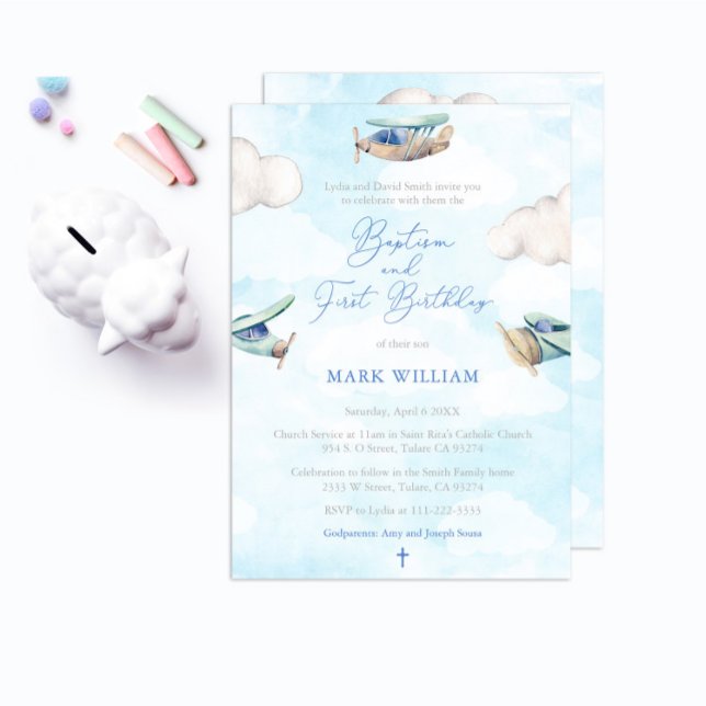 Invitación Baptismo de aeroplano Primer Fiesta de cumpleaños (Subido por el creador)