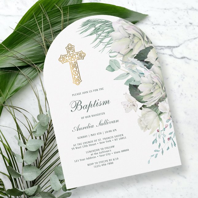 Invitación Baptismo de arco de flores blancas (Subido por el creador)