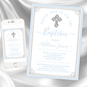 Invitación Baptismo de bebé Blue Silver Boy
