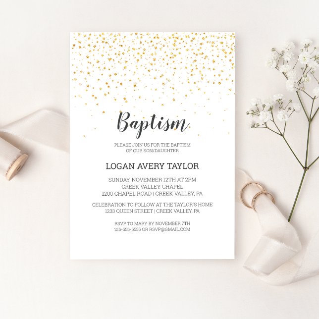 Invitación Baptismo de bebé confetán de oro (Subido por el creador)