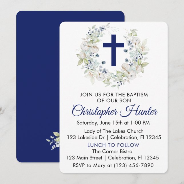 Invitación Baptismo de Blue Botanath Boy (Anverso / Reverso)