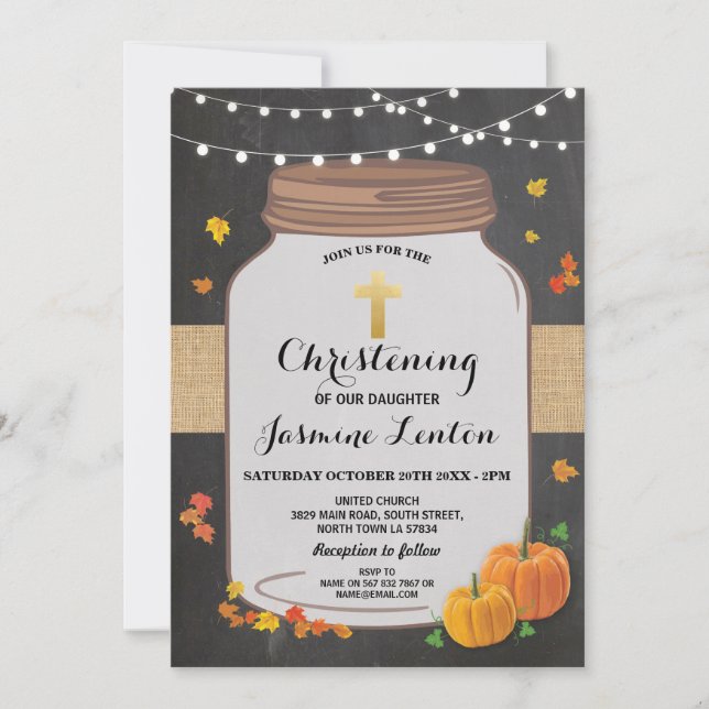 Invitación Baptismo de calabaza Cruz Caída Christening Wood J (Anverso)