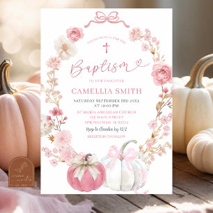Invitación Baptismo de calabaza de piel blanca y rosa