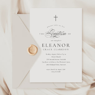 Invitación Baptismo de caligrafía cruzada elegante de presupu