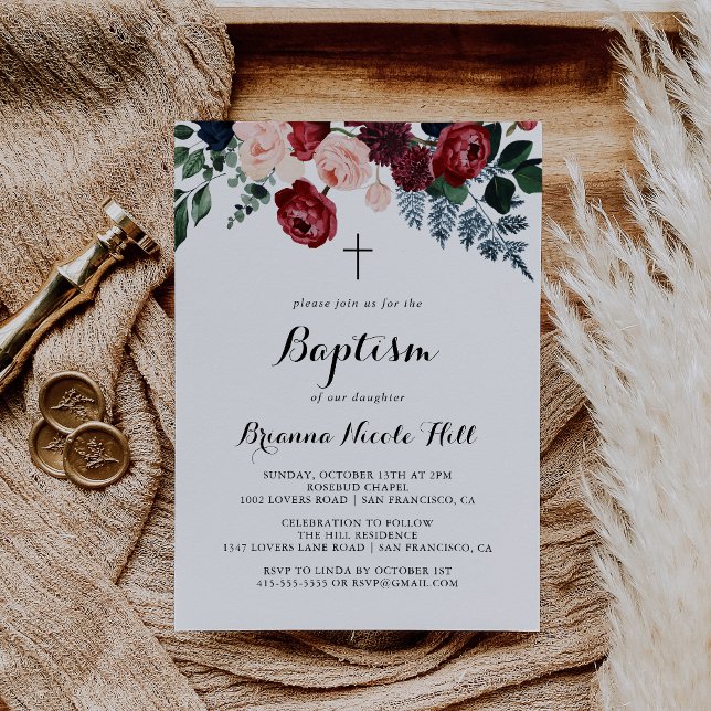 Invitación Baptismo de caligrafía floral de la Marina Rosa de (Subido por el creador)