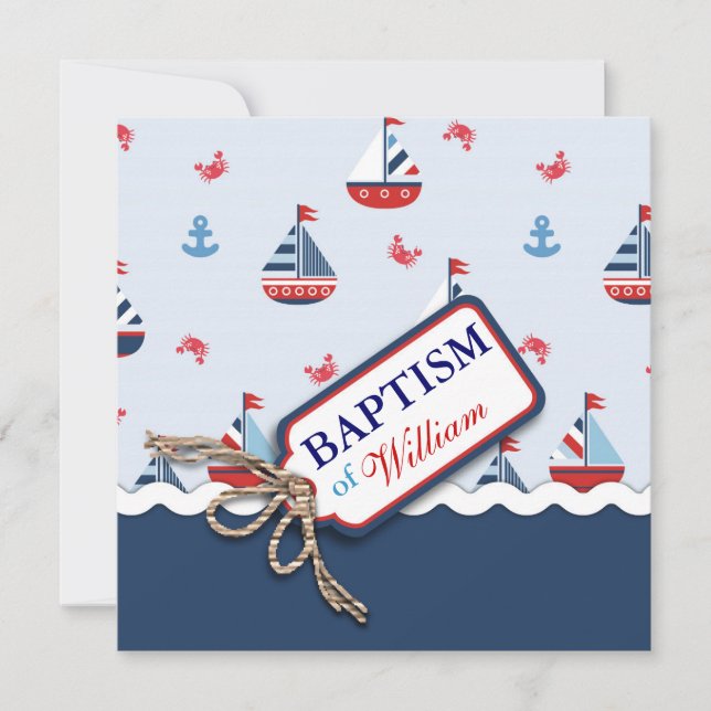 Invitación Baptismo de cangrejos de barco náutico (Anverso)