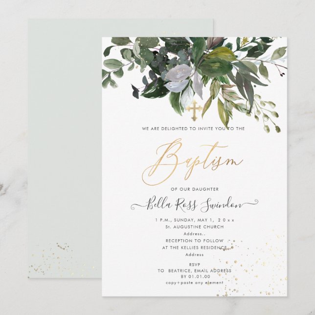 Invitación Baptismo de color de agua PixDezines (Anverso / Reverso)