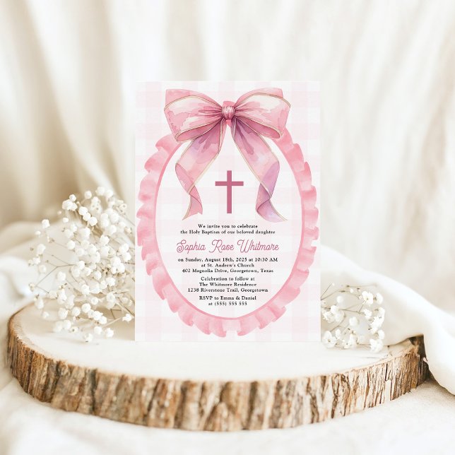 Invitación Baptismo de coqueta de vaca rosado (Subido por el creador)
