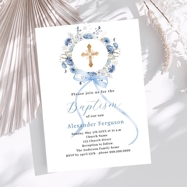Invitación Baptismo de cruz de flor azul (Subido por el creador)