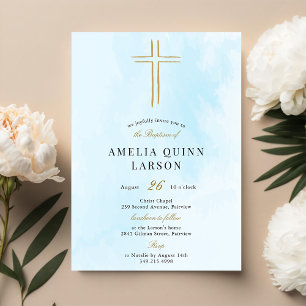 Invitación Baptismo de cruz de oro simple y elegante