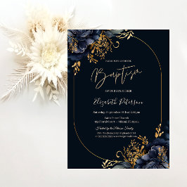 Invitación Baptismo de flores azules de la marina elegante