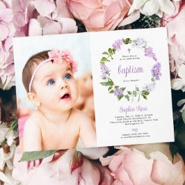 Invitación Baptismo de foto Chica de flores rusticas de Lilac