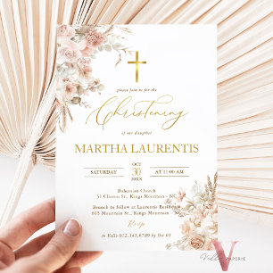 Invitación Baptismo de hierba bohemio-neutro Pampas bautizado