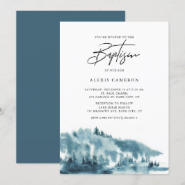 Invitación Baptismo de invierno de la Selva Azul acuarela