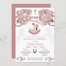 Invitación Baptismo de la bebé de oro mexicana Charra Balloon