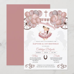Invitación Baptismo de la bebé de oro mexicana Charra Balloon