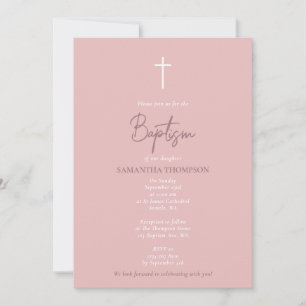 Invitación Baptismo de la caligrafía de niña rosa