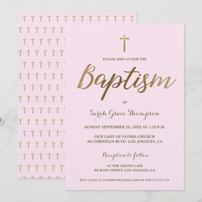 Invitación Baptismo de la chica Personalizado de la Cruz de O (Anverso / Reverso)