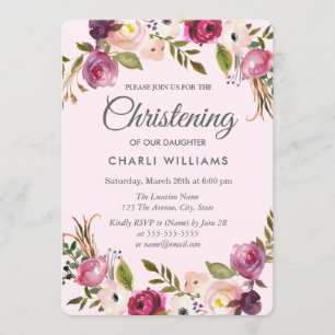 Invitación Baptismo de la cristiandad del Chica floral rosa m