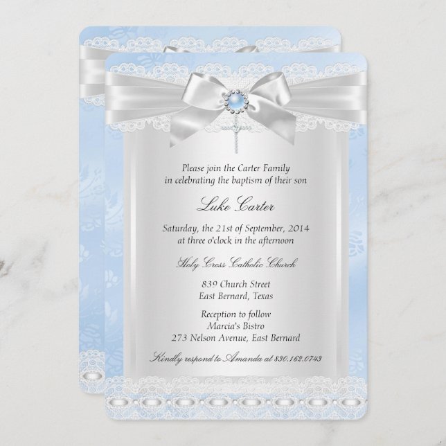 Invitación Baptismo de la cruz azul (Anverso / Reverso)