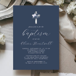 Invitación Baptismo de la cruz azul de plata de la Marina Flo