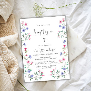 Invitación Baptismo de la Cruz de Flor Silvestre de Verano