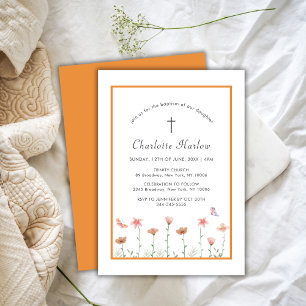 Invitación Baptismo de la cruz de flores silvestres rusas de