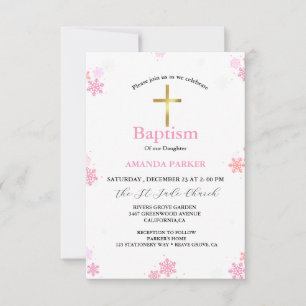 Invitación Baptismo de la cruz de invierno con copo de nieve